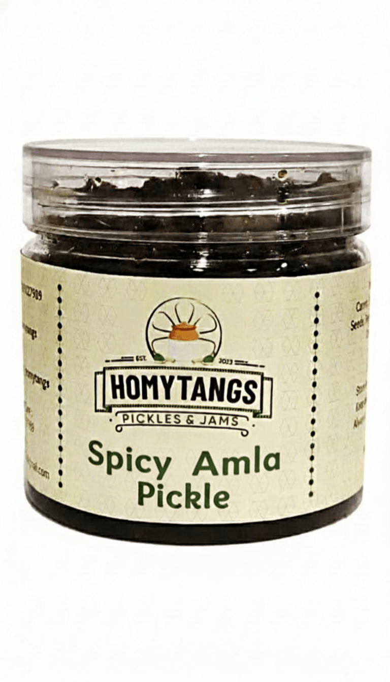 Homytangs Spicy Amla Pickle 500g - Fiery Homemade Punjabi Pickle with Green Chilli, Immunity Boost No Preservative - HomyTangs