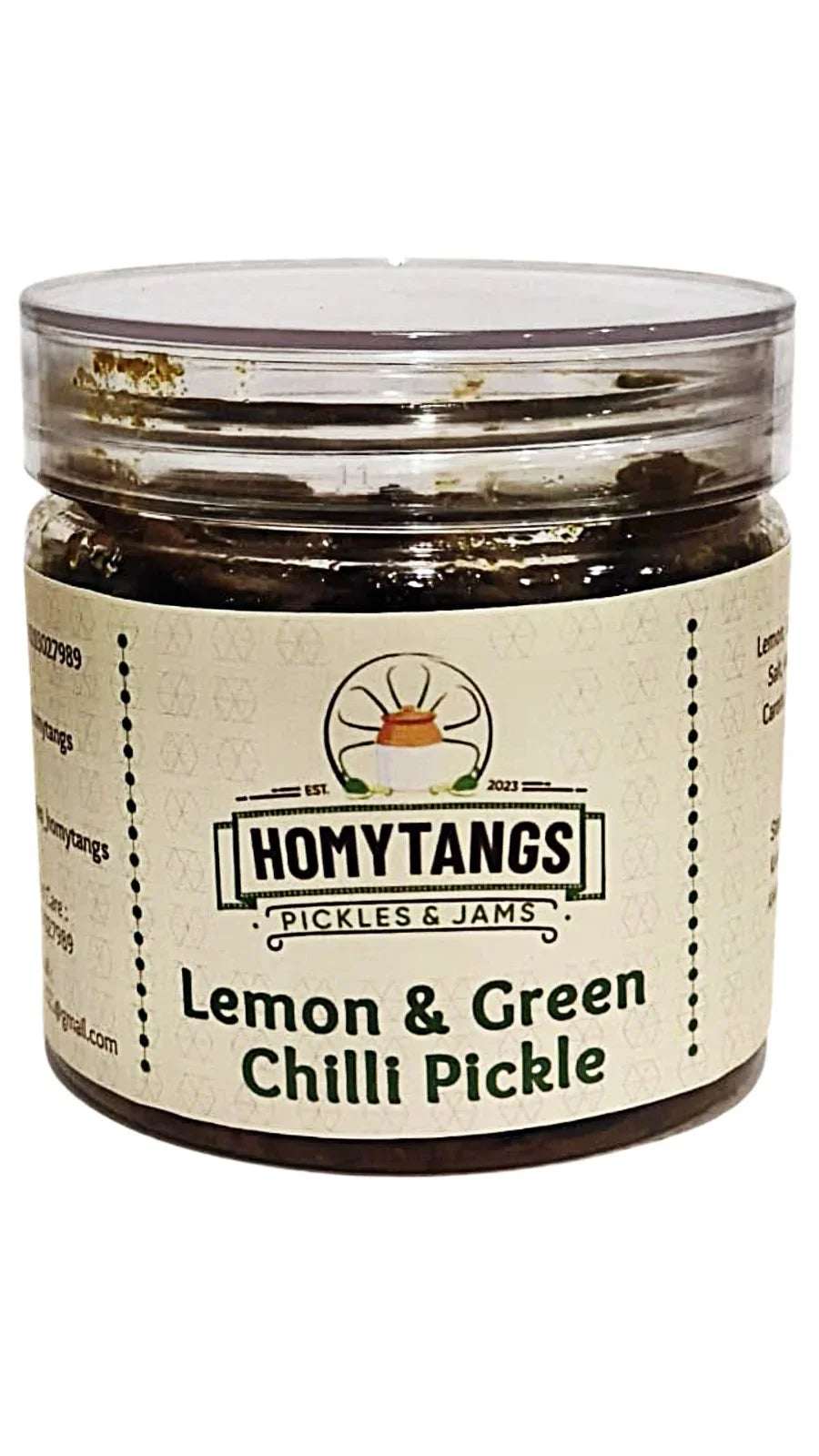 Homytangs Lemon & Green Chilli Pickle 400gm | Traditional Spicy Achar | Authentic Indian Green Chilli Pickle
