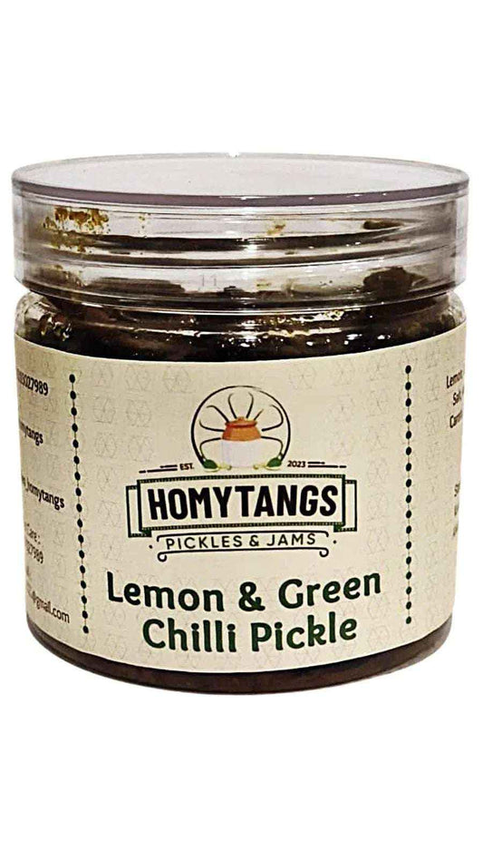 Homytangs Lemon & Green Chilli Pickle 400gm | Traditional Spicy Achar | Authentic Indian Green Chilli Pickle