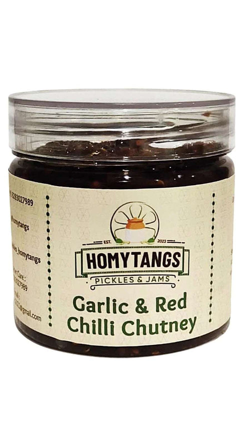 Homytangs Garlic Red Chilli Chtuney Pickle 400gm | Preservatives and Chemicals Free Chutney