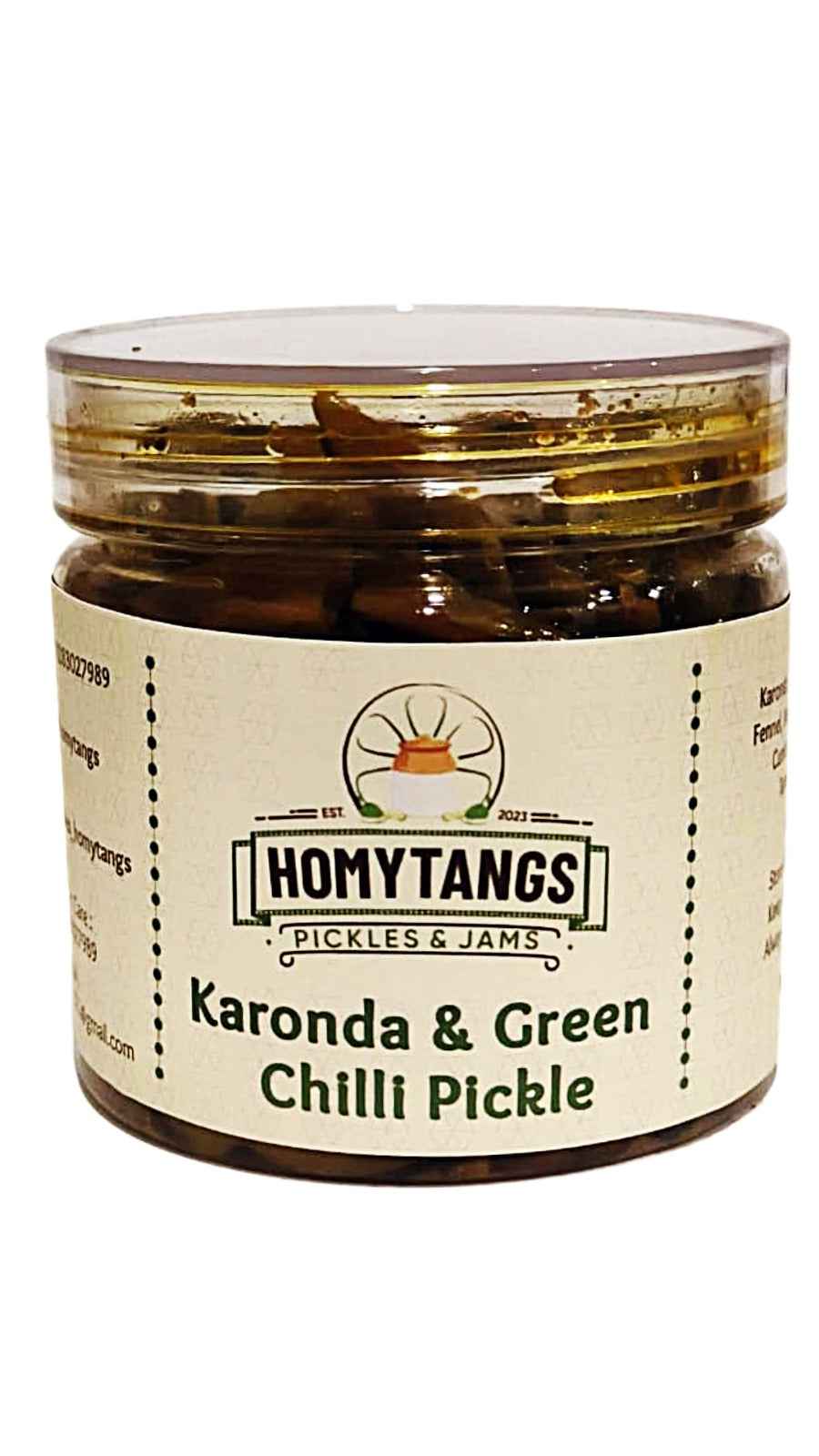 Homytangs Karonda Ka Achar 400g - Homemade Punjabi Pickle with Green Chilli, Tangy Spicy No Chemicals.